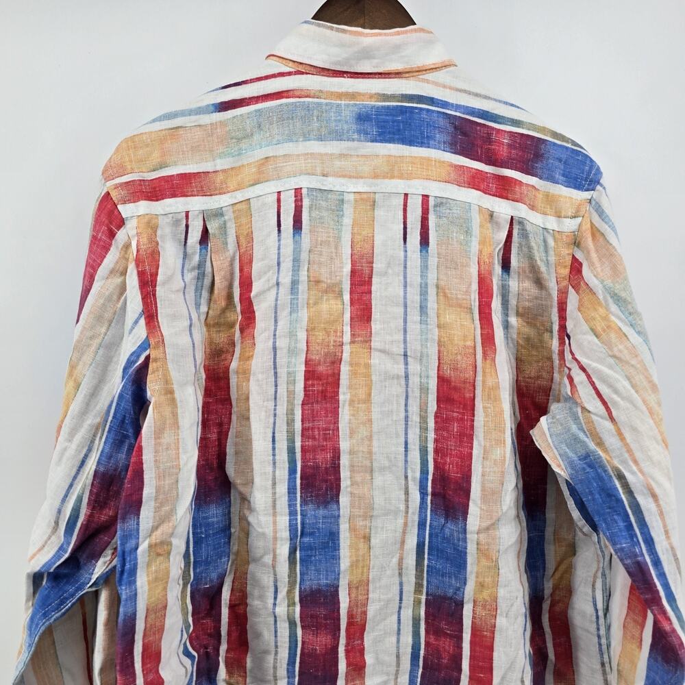 Tommy Bahama Mens Med 100% Linen Multi Color Watercolor Stripe Bttn Down Shirt - Picture 8 of 9